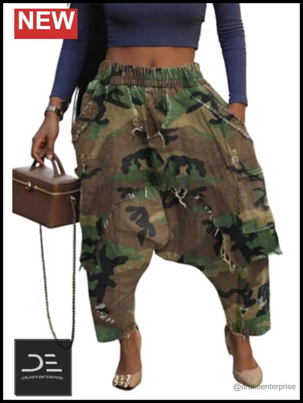 Womens Baggy Harem Jeans Wide Leg Cargo Patchwork Ripped Cropped Denim Jogger